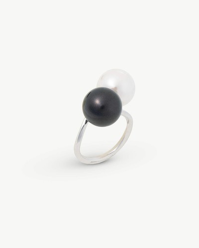 Anello doppio perla nera - perla, e