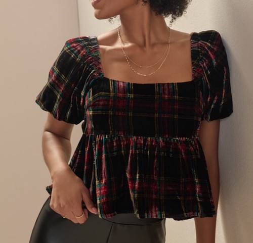 Top peplum quadri velluto - in,