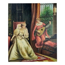 Quadro Dipinto a Mano Olio su Tela 50x60 cm Made in Italy Musica nel Salotto