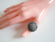 Acciaio Anello Con Marcasiti Rotondo Massiccio Timbro 316L Ss/13,9 G/Gr.53