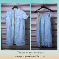 camicia da notte e vestaglia, vintage originale anni '60 - '70 celeste con fiori