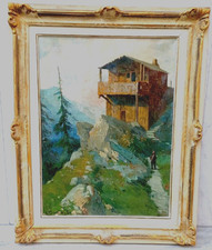 PITTORE  -CESARE BENTIVOGLIO 1868-1953 ' VEDUTA ALPINA CON PERSONAGGIO'