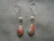 ORECCHINI  A  GOCCIA  IN CORALLO  ROSA  DEL GIAPPONE & ARG.925  EPOCA O VINTAGE