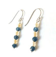 Orecchini pendenti in argento 925 con pietre zaffiro e perle idea regalo natale