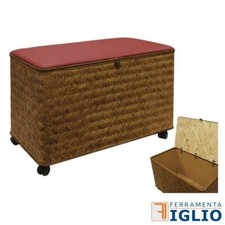 Cesta Portalegna Cesto Baule in Faggio con 5 Ruote per Legna Camino 90x52xH62 cm