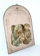 ? ANTICA SACRA FAMIGLIA IN CERAMICA DIPINTA A MNAO + VETRO EPOCA 1930-M-634