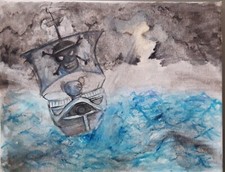 Tempera su tela Veliero Pirati