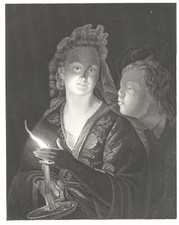 AL LUME DI CANDELA,  di  SCHALKEN , incisione , 1850 + PASSEPARTOUT