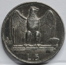 ITALIA 5 Lire 1927 R Roma XF