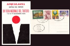 CARTOLINA FIERA NAZIONALE TARTUFO ACQUALAGNA 1979 ITALIA ANNULLO 4 FRANCOBOLLI