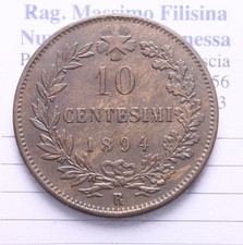 NL* UMBERTO I LOTTO 10 CENTESIMI RAME 1894 ROMA RARO Splendida conservazione