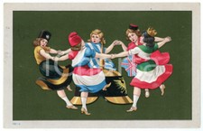 1916 WW1 - SATIRA Paesi Alleati danzano intorno a un elmo chiodato - Cartolina