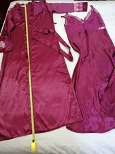 Completo camicia da notte e vestaglia bordeaux raso e pizzo NAYMPHE