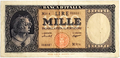Banconota italia 1000 lire - italia,