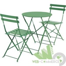 SET BISTROT TAVOLO 61XH70 CM 2 SEDIE METALLO VERNICIATO VERDE ESTERNO GIARDINO