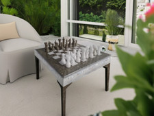 Scacchiera Lusso 38 cm in Marmo Bianco/Oceano Onice - Regalo Elegante