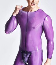 Body uomo in lattice viola trasparente con codpiece staccabile