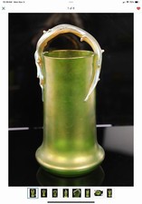 Rindskopf Vaso in Vetro Iridescente Verde Manico Spinoso Vite Jugenstil