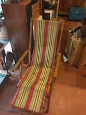 Sedia a sdraio a righe con poggiapiedi da bambino anni '70