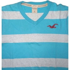 T Shirt Hollister California Taglia Us M Grigio Azzurro Riighe Manica Corta 