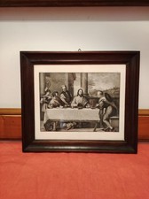 Incisione antica Ultima Cena Tiziano Vecellio Cornice antica legno Torino Stampa