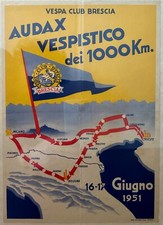 VESPA CLUB BRESCIA AUDAX VESPISTICO DEI 1000 KM. 16-17 GIUGNO 1951 ORIGIN POSTER