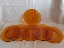 6 Piatti Dessert Frutta Vetro Ambra Duralex  Francia 