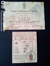 FREISA D'ASTI BERSANO 1969 - PODERE CONTI DELLA CREMOSINA - ETICHETTA - ÉTIQUETT