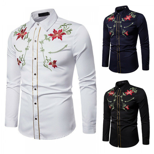 Camicia uomo ricamata floreale