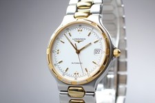 Orologio da uomo automatico bicolore bianco N MINT Longines Conquest L619.2...