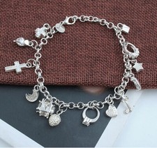 Bracciale Amore Cuore Donna Placcato in Argento 925 con 13 Charms Moda Stile