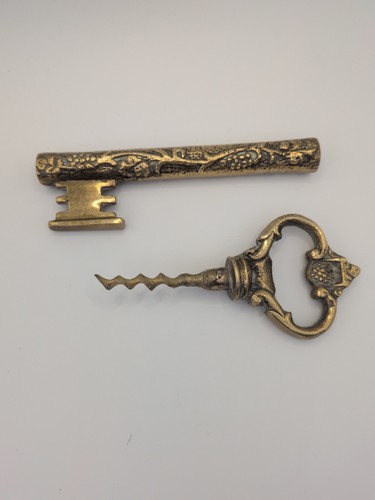 Vintage brass key corkscrew - brass,