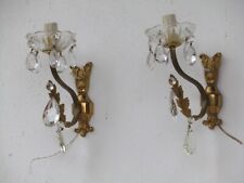 Coppia antiche applique 1 luce bronzo dorato e cristallo Italia Epoca 1930-50