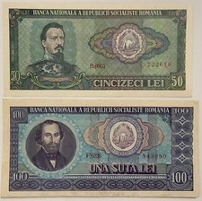 50 + 100 LEI 1966 REPUBBLICA SOCIALISTA ROMANIA 2 BANCONOTE CARTAMONETA