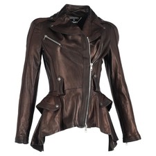 Giacca da motociclista Alexander Mcqueen Peplum in pelle marrone