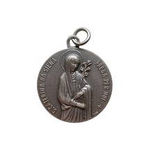 *HH* Medaglia Religiosa Votiva Devozionale Santa Caterina Da Siena Cuore Sacro