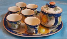 Vintage anni '60 servizio tè caffè 6 tazze teiera vassoio dipinti a mano limoni