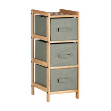 Mobile Cassettiera 3 Cassetti in Legno Naturale e Stoffa Colore Grigio H 70cm