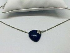 1 girocollo Oro bianco 18 kt 750 Lapislazzulo cuore e Pavè Diamanti ct 0,11 