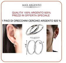 Orecchini donna a cerchio uomo cerchietti in argento 925% Spess. 2 mm diam. 18mm