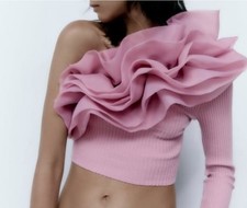 Top Crop Organza Rosa 