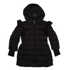 MONNALISA KIDS Puffer Jacket cintura con cappuccio e volant spalla nero 6 anni Prezzo consigliato: 175