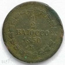 Moneta 1/2 BAIOCCO 1850 Stato
