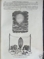 1842 PALLONE AEROSTATICO ASCENSIONE  incisione