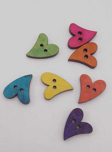 Bottoni legno cuori colorati - 7,