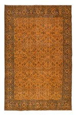 6.7x10.5 Ft Handmade Rug with All-Over Botanical Design, Orange Turkish Carpet