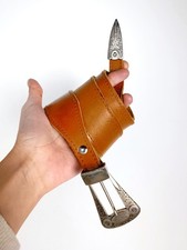 Cintura Vera Pelle Vintage Marrone Fibbia Argento Boho Leather Belt Brown Cognac