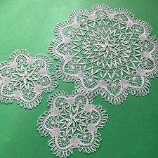 3 centrini vintage tombolo fuselli 27 e 12 cm lino bianco