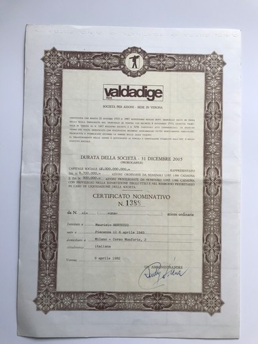 Certificato azionario - certificato,