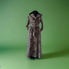 Cappotto Leggero Lungo Spolverino Trench Cappuccio Cintura Cotone Animalier XL 